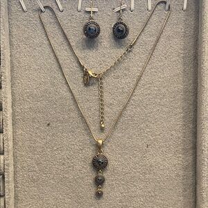 Lia Sophia Gold-Tone Box Chain wCrystal 3 Drop Pendant & Matching Earrings